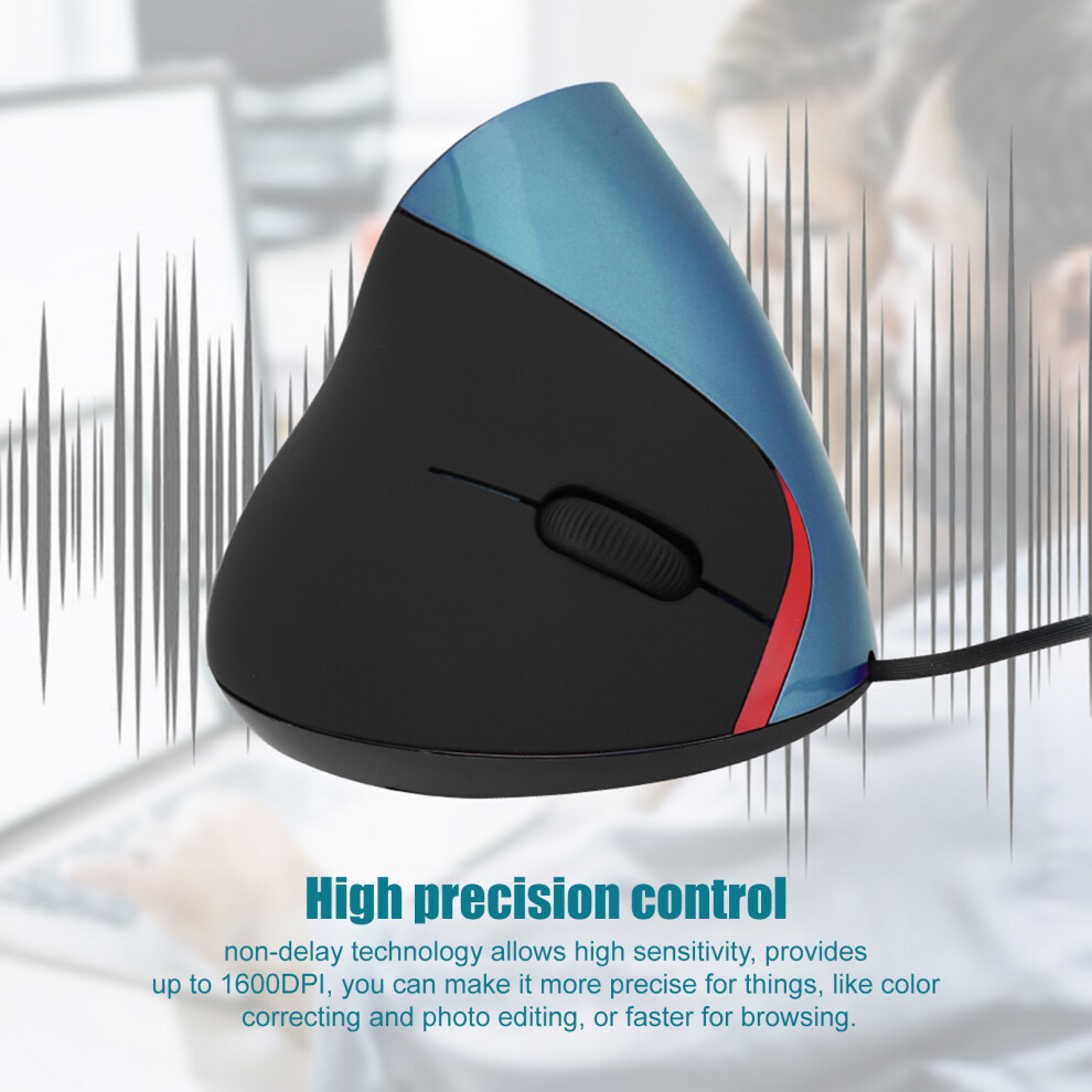 1600Dpi Usb Vertical Ergonomic Wired Mouse, Compact & Comfortable Blue 3551362744929