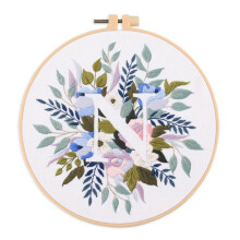 Embroidery Kit for Beginners Adults 26 Floral Letters DIY Hand Stitch Embroidery Set With Hoop Flower And Grass Letter N