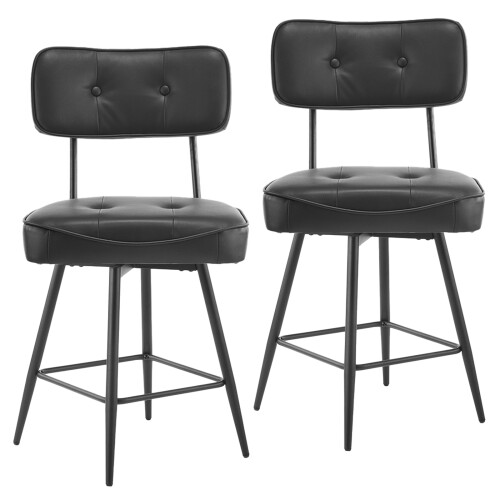 2 Pcs Black PU Swivel Kitchen Bar Stools Club Pub Chairs