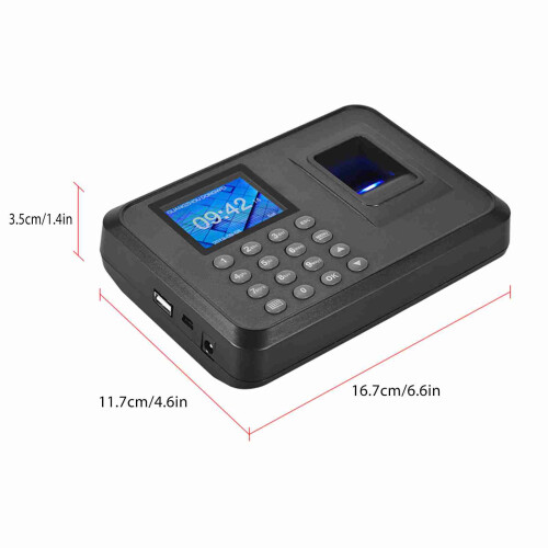 Biometric Fingerprint Attendance Machine 1000 IDs 2.4" LCD Black 1