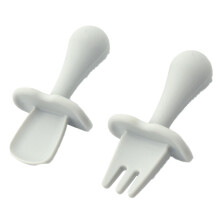 Silikonbesteck für die Baby-Led Weaning-Methode, ergonomischer, kurzer, abgerundeter Griff für selbstständiges Füttern, Schutzbarriere für mehr