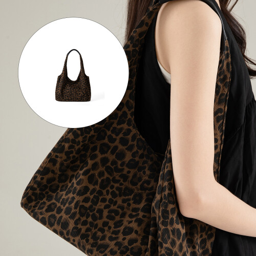 Women Casual Shoulder Bag Leopard Print Handbag Spacious-White 2