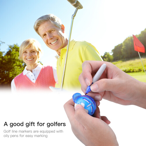 Golf Ball Line Alignment Tool Drawing Template with Pen in Blue Color