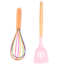 Elegantes Silikon-Schneebesen-Set, Rührwerkzeug mit Holzgriff, lebensmittelechtes Silikon, antihaftbeschichtet, vielseitig einsetzbar zum Mixen,