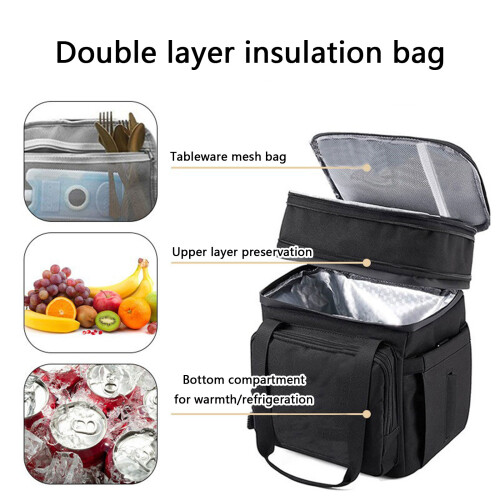 Multiple Compartment Insulated Coolers Hand Bag with-Black 2