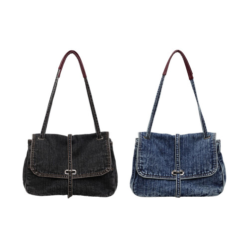 Retro Jeans Bag Women Extra Pockets Comfortable Double-Blue 1