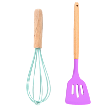 Schneebesen aus Edelstahldrähten und Silikon, Holzgriff, leicht zu reinigen, antihaftbeschichtet, hitzebeständig und ideal zum Kochen und Backen.