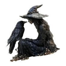 Detailed 2D Flat Witch Crow Acrylic Art Piece Sign Holiday Homes