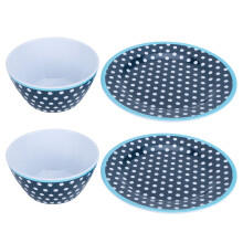 Elegante servizio da tavola con motivo a pois blu scuro, set di stoviglie multiuso in porcellana di alta qualità per casa e ristoranti, resistente e