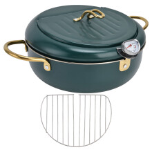 Frituurpan met thermometer, roestvrijstalen frituurpan voor tempura, kip en vis, temperatuurregeling, geschikt voor alle soorten fornuizen.