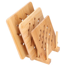 Conjunto de descanso de panelas e tigelas em bambu com toque natural, resistente ao calor e durável, ideal para cozinha e sala de jantar (4 peças +