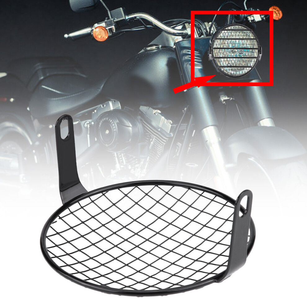 6.5In Aluminum Motorcycle Headlight Grill Cover Vintage Style Black 9351362756014