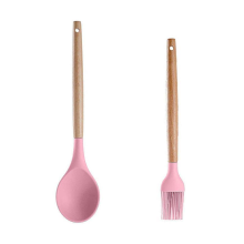 Set de ustensile de bucătărie din silicon, mânere din lemn rezistente la căldură, antiaderente, pentru gătit și copt zilnic, 2 bucăți ușor