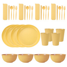 Conjunto de jantar feito de palha de trigo, louça inquebrável de 36 peças, material ecológico, pratos e tigelas leves e duráveis, próprios para