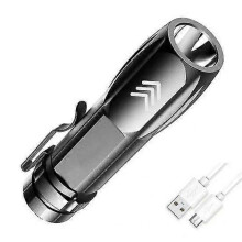 (A, black) LED Flashlight High Lumens Waterproof USB Charging Lightweight Portable Powerful Emergency Flashlight