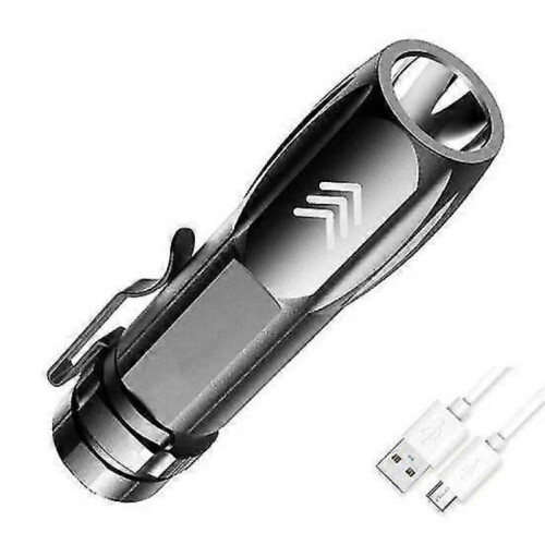(A, black) LED Flashlight High Lumens Waterproof USB Charging Lightweight Portable Powerful Emergency Flashlight