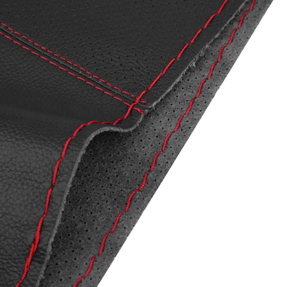 37-38Cm Car Steering Wheel Cover Cowhide Laser Drilling Universal Black/Red 4381362757969