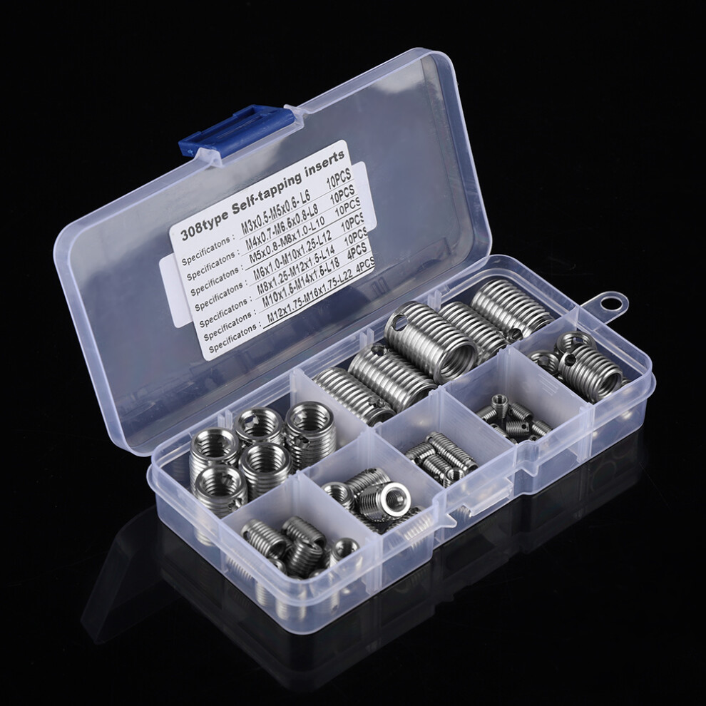 58Pcs Stainless Steel Self Tapping Thread Inserts Set Repair Tool, Silver 5061362758164