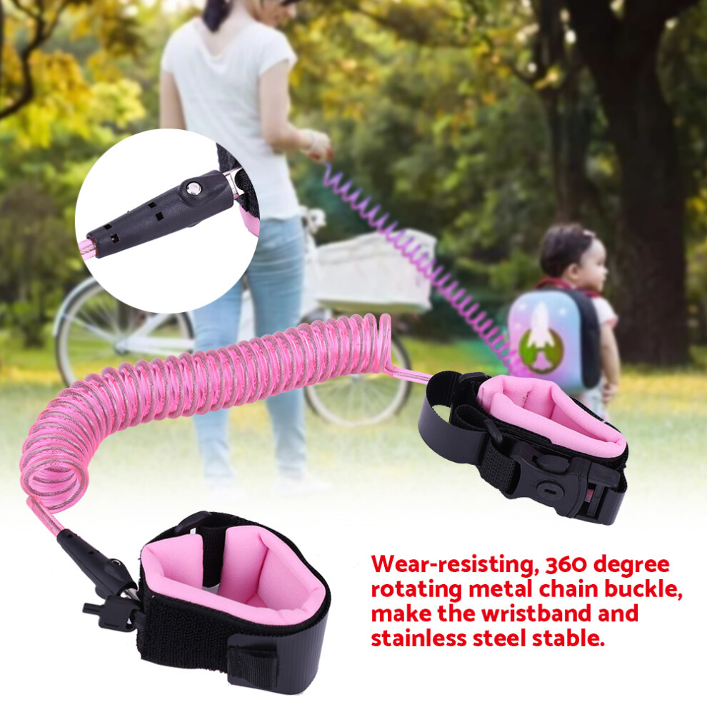 Child Safety Wrist Leash For Kids With Lock 2.5M Toddler Wristband Secure Pink