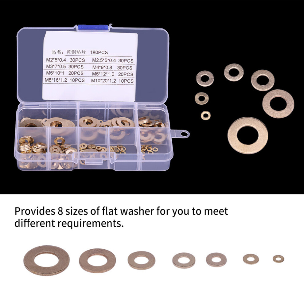 Assorted Brass Flat Washer Kit 180Pcs M2 To M10 High Durability 8461362758879