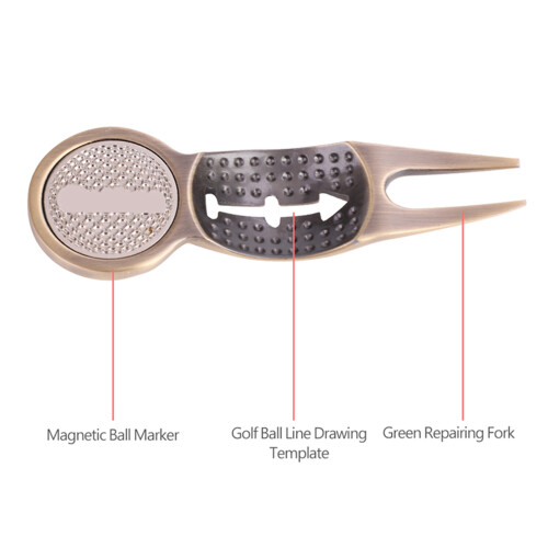 Multi-Function Aluminum Golf Tool: Divot Repair Marker Template 2