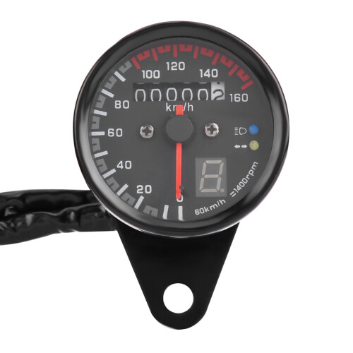 Black Motorcycle Digital Odometer & Speedometer Tachometer with LED Indicator