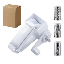Ralador de queijo portátil, utensílio de cozinha compacto e durável, ralador rotativo manual com três lâminas cilíndricas para queijo,