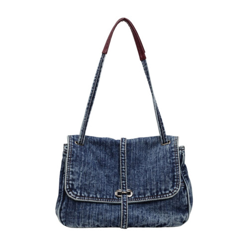Oversized Retro Jeans Bag Women Multi Compartment-Blue