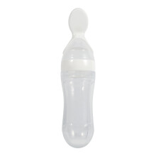 Baby-Quetschflasche mit Löffel, leicht zu transportierende Silikonflasche für ergonomisches Füttern mit dem Löffel, weicher und elastischer