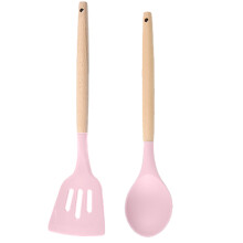 Silikone køkkenredskabssæt med nonstick-belægning, moderigtigt design, træhåndtag for varmebestandighed, redskabsholder, nem at rengøre, BPA