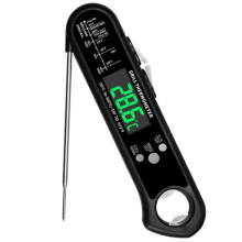 Termômetro digital de leitura instantânea para alimentos, ideal para cozinhar e grelhar. Possui cabo ergonômico com ampla faixa de medição e
