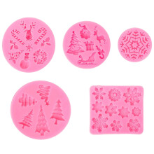 Sărbătoriți Crăciunul, Pachet de 5 forme reutilizabile pentru fondant, Instrument pentru tort din silicon, Antiaderent, Cadoul perfect pentru