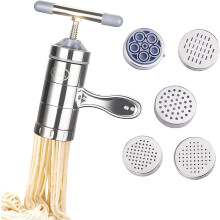 Innovative Manual Pasta Maker, Stainless Steel Build For Unmatched Durability, Compact And Portable For Any Setting, 5 Die Heads For Custom Pasta, Eas