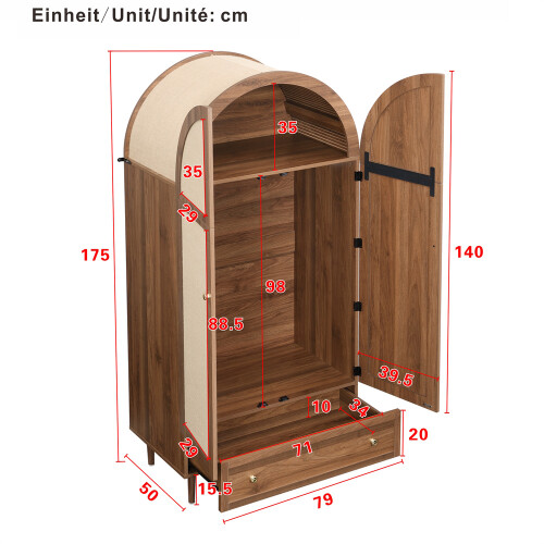 Walnut-Look Wardrobe with Fabric Doors & Drawer 1