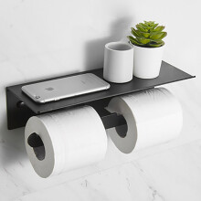 Moderne matzwarte wandgemonteerde toiletrolhouder met deksel
