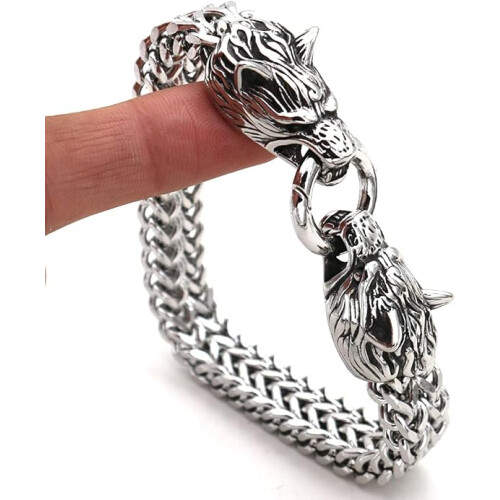 Βραχιόλι Viking Wolf Head για άνδρες από ανοξείδωτο ατσάλι, αλυσίδα βασιλιά, σκανδι 2
