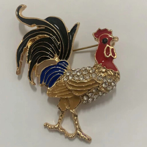 Ρετρό κρυστάλλινο χρυσό τόνο Rhinestone καρφίτσα κοτόπουλου με ζωάκια για νυφι 2