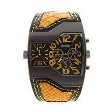 Reloj de pulsera Oulm multifunción de cuero con doble movimiento y esfera de cuarzo - Amarillo