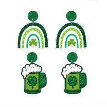 Ohrringe zum St. Patrick's Day, Kleeblatt-Ohrringe für Damen, Glücksbringer-Ohrringe mit Blattanhänger für Teenager-Mädchen, grüne Hut-Ohrri