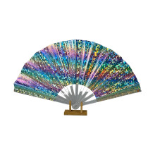 Chinese Kung Fu Hand Fan Handheld-rainbow. Transparent silver f