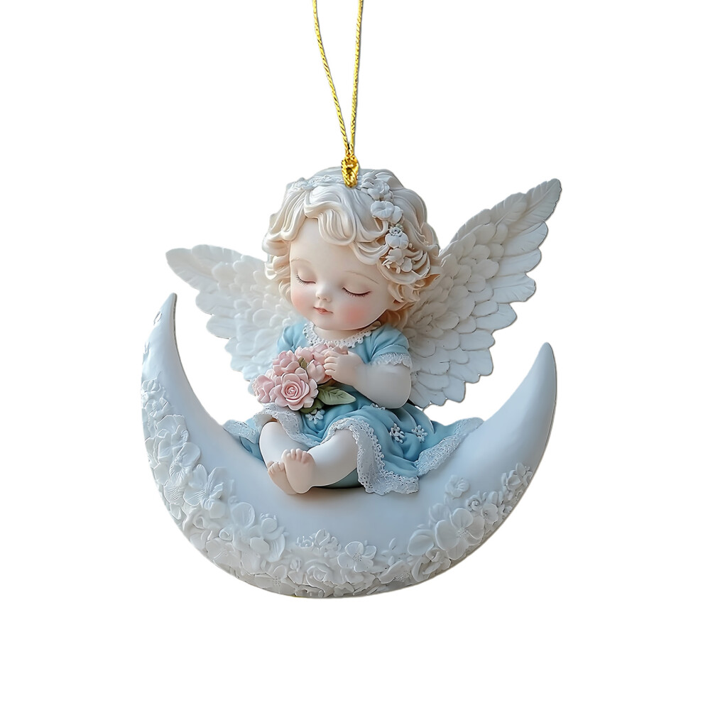 2D Acrylic Angel Baby On Moon Hanging Pendant Gift For-F338 2 Light