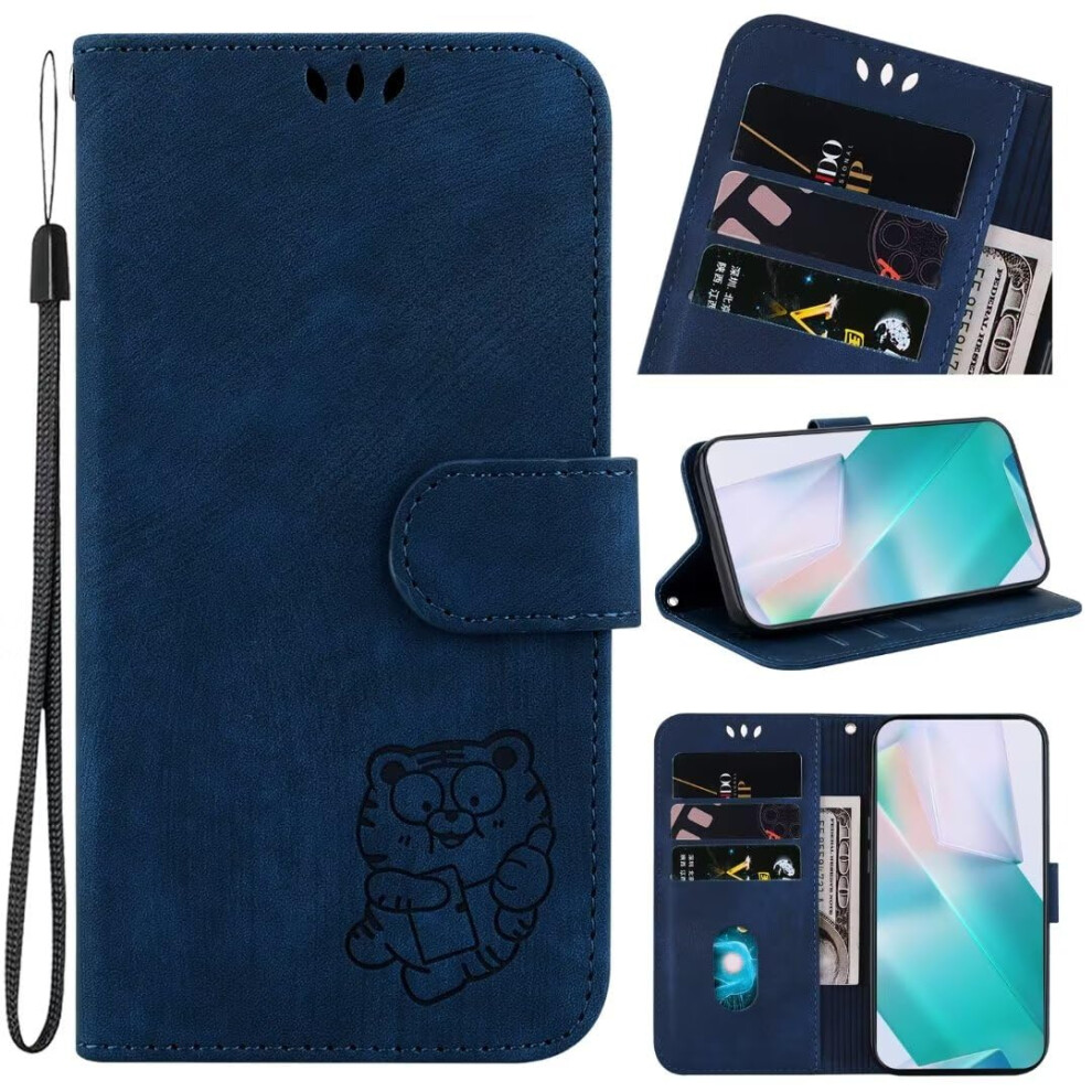 Case, Flip Pu Leather Wallet, Shockproof Folio Magnetic Stand, Card Holder, Embossed Tiger, Tpu Bumper, For Iphone X/Xs Blue 9067246859084