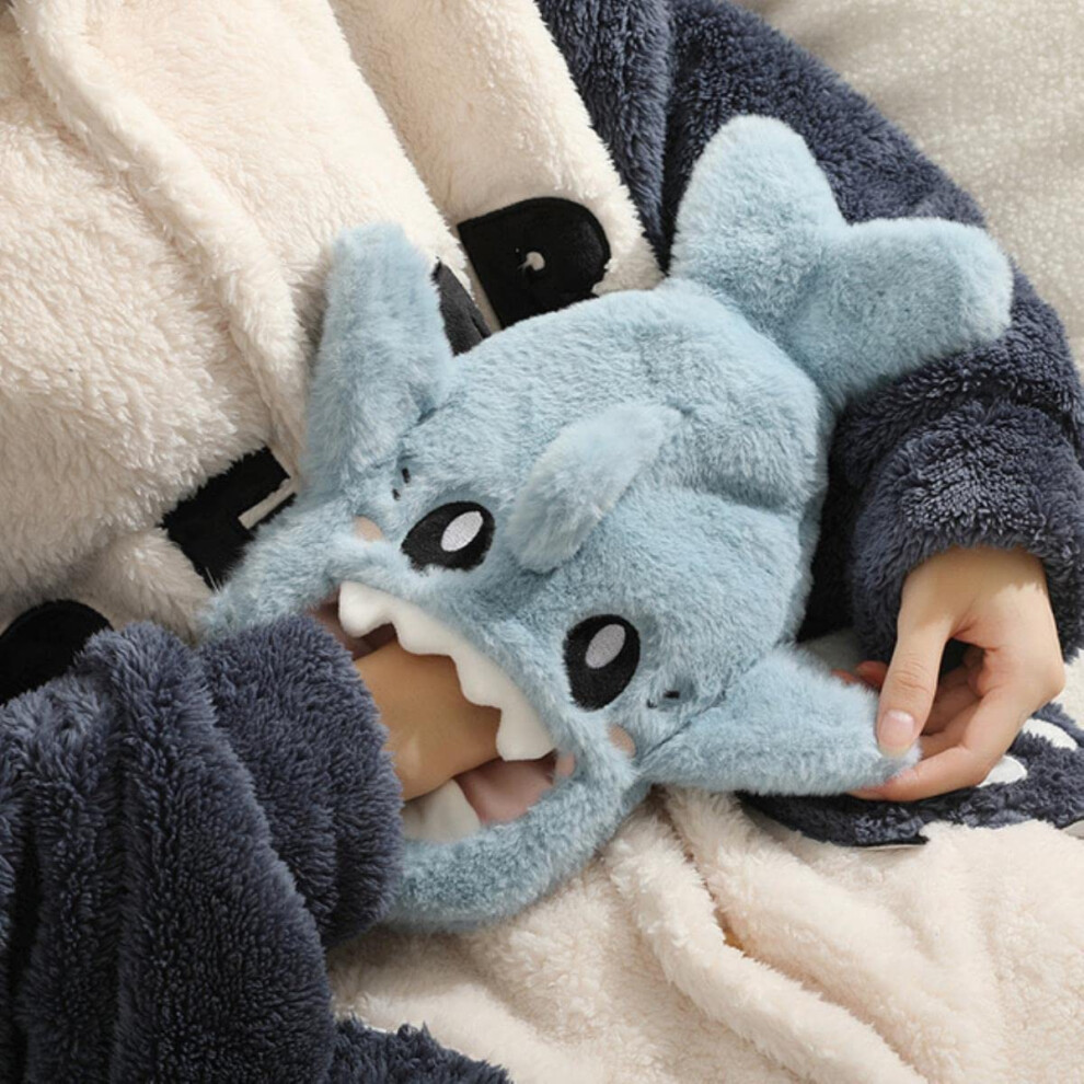 Blue Hot Water Bottle 1000Ml Cute Shark Design With Pvc Cover And Cloth Cover For Bed