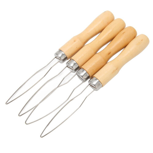 Gancho de botón de 4 piezas con mango de madera de acero inoxidable 1