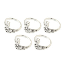 5 anillos de ganchillo plateados con forma de pavo real únicos