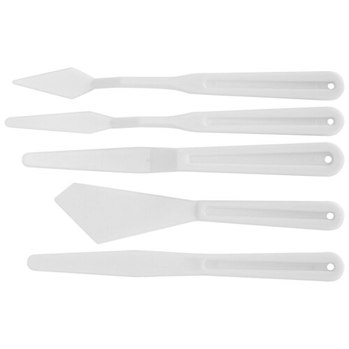 5-delige set plastic kunstenaars paletmessen, draagbaar, voor olieverf 1
