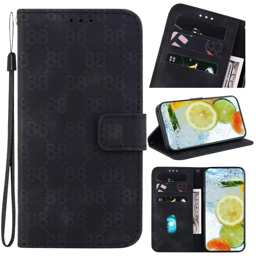 Shockproof Pu Leather Embossed Eight Number Kickstand Flip Folio Wallet Card Holder For Google Pixel 8 Case Black 9067246859008
