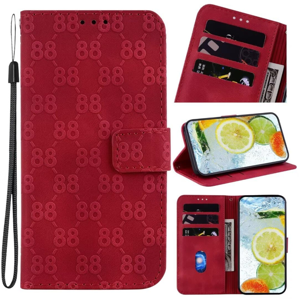 Case For Iphone 12 Mini Shockproof Pu Leather Embossed Eight Number Kickstand Flip Folio Wallet Card Holder Rose Red 9105992195312