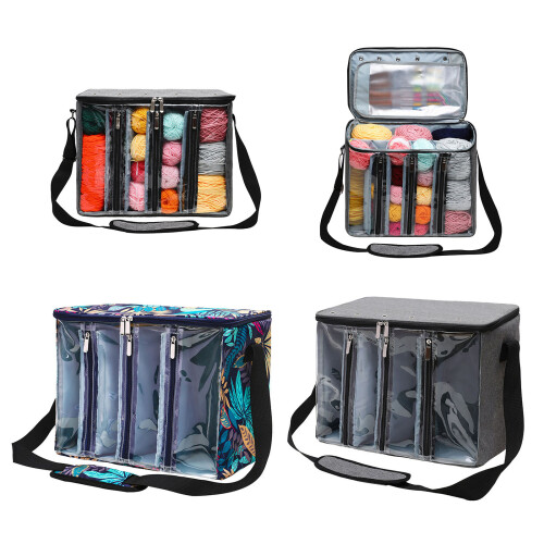 Multipurpose Knitting Bag With Clear Pocket For Yarn Wool-1 2