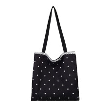 Zarte Canvas-Umhängetasche mit floralem-Schwarze Tupfen